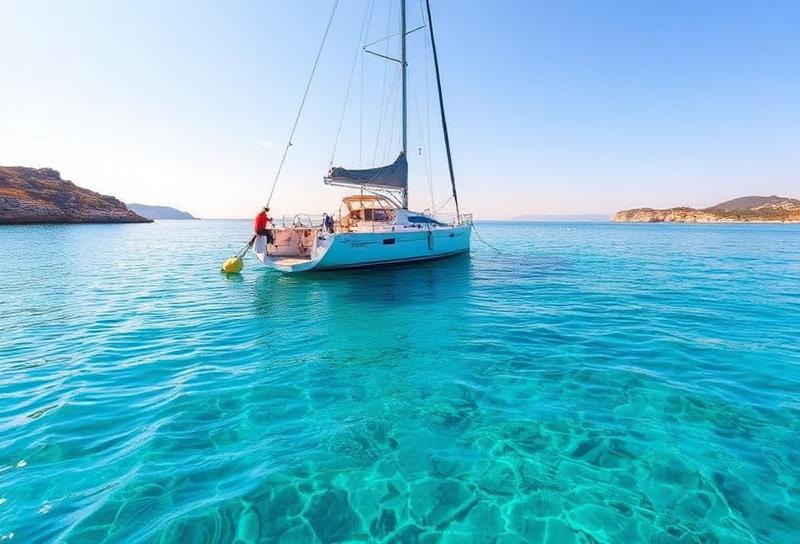Yacht anchoring in a bay